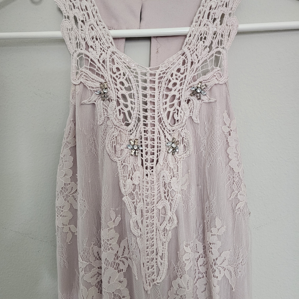 Nikibiki Lavender Light Pink Lace Halter Dress w/ Rhinestones Women's Sz S